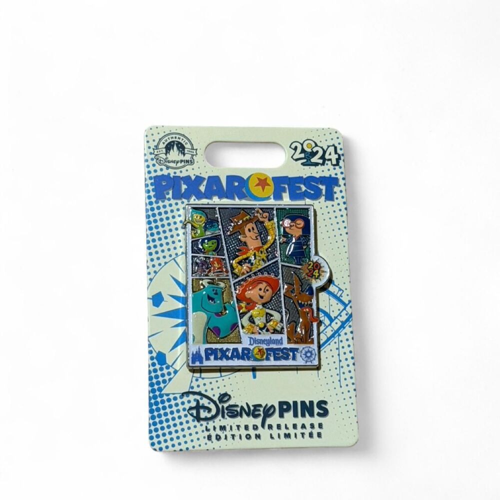 Disney Pixar Fest 2024 pin with multiple Pixar characters in a grid layout new